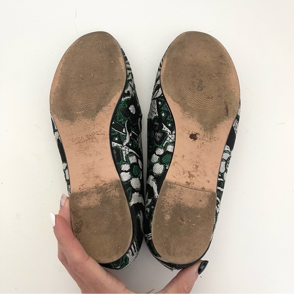 Zara Basic Floral Tapestry Black Green Embroidered Slip On Loafers Shoes Flats - Picture 7 of 8